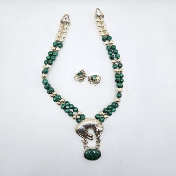 Carol Felley Necklace Earring Set Cheetah Leopard Stone Sterling Southwest - Picture 3 of 9